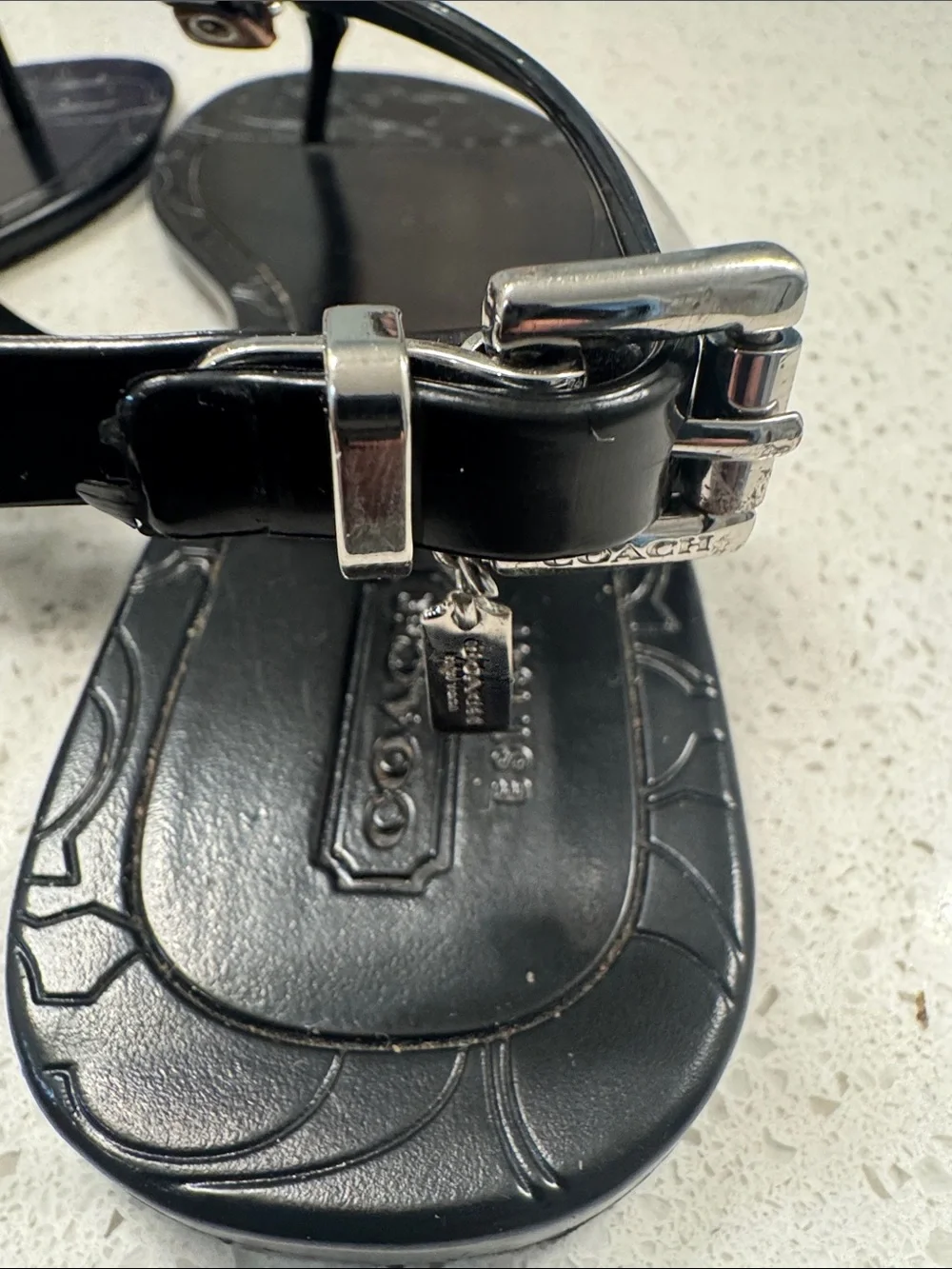 Coach Black T-Strap Jelly Sandals with Tan Accents size 37